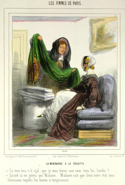 布の売り手、「Les Femmes de Paris」からのプレート5、1841〜42 作： Alfred Andre Geniole